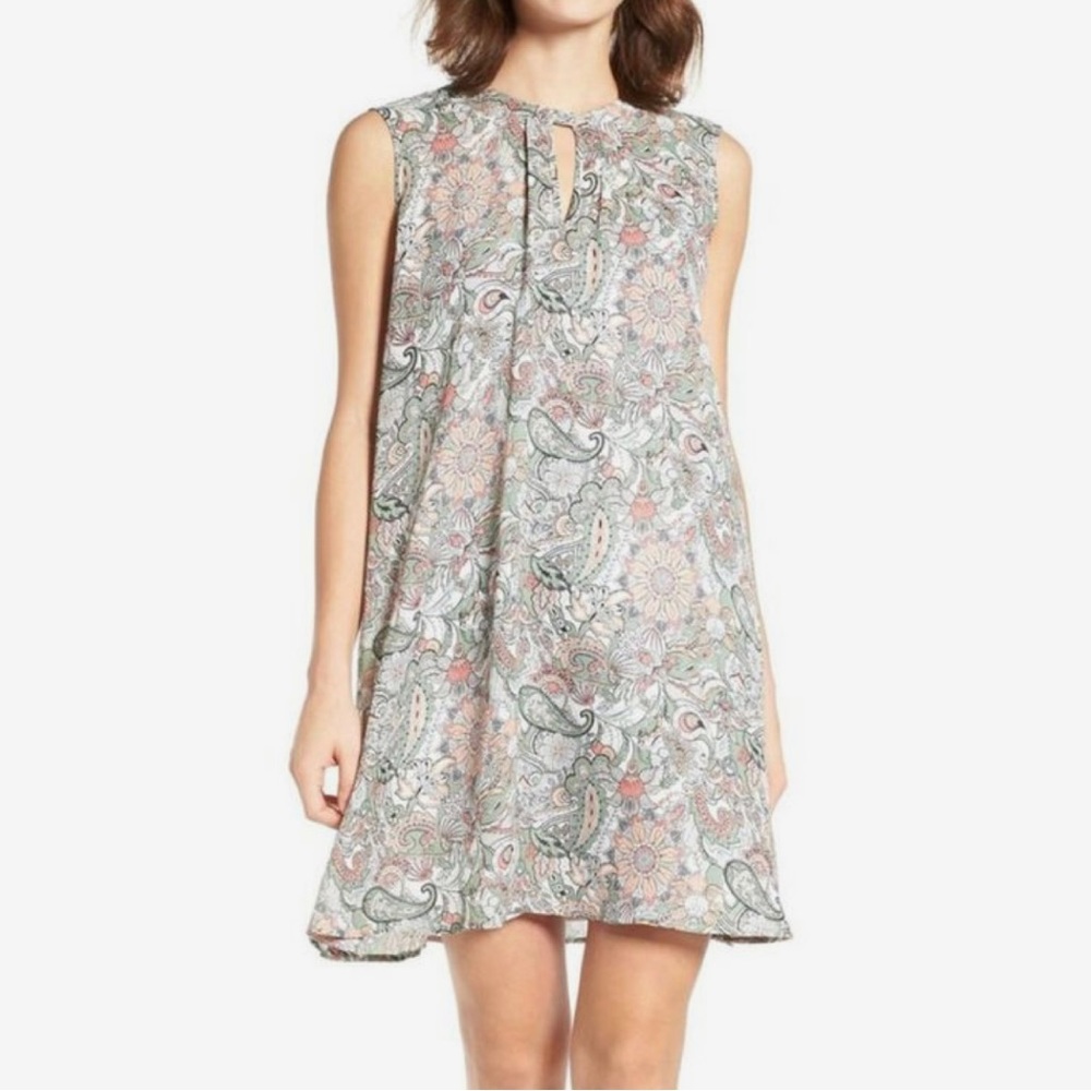 Cupcakes and Cashmere Paisley Pastel Green Coral Draped Sleeveless Tunic Dress L